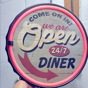 Retro look  Diner Open Sign with Neon Red Accent​​​
